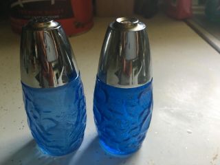 Vintage Westinghouse Gemco Blue Glass Salt And Pepper Shakers