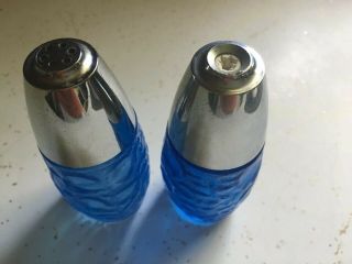 Vintage Westinghouse GEMCO Blue Glass Salt and Pepper Shakers 2