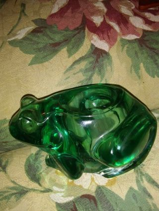 Emerald Green Glass Frog Votive Candle Holder,  Indiana Glass 4 1/2 " X2 7/8 " Heavy