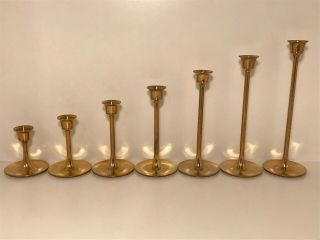 Set Of 7 Solid Brass Candlesticks - Made In Taiwan -