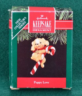 1991 Hallmark Puppy Love Keepsake Christmas Ornament 1 In Series Candy Cane