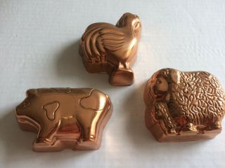 Vintage Set Of 3 Avon Farmyard Friends Copper Molds Rooster Sheep Pig