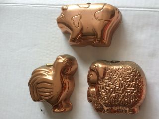 Vintage Set of 3 Avon Farmyard Friends Copper Molds Rooster Sheep Pig 2
