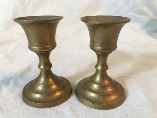 Vintage Set 2 Small Brass Candlestick Holders 2 1/2” Tall