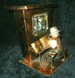 Vtg 6.  5 " Organ Piano Player Man Music Box Metal Copper Color Wind Up Collectible