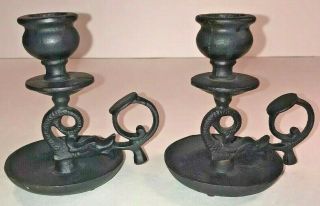 Vintage Cast - Iron Candle - Holders W/ Handles (mid - Century) Retro