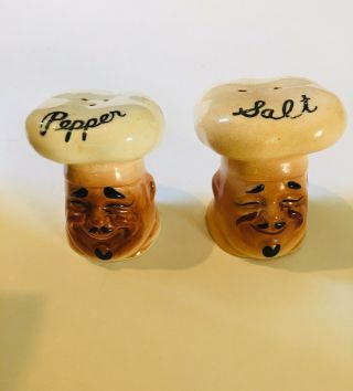 Vintage Chef Heads Ceramic Salt Pepper Shakers Made In Japan