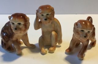 Set Of (3) Vintage Petites Choses Porcelain Ceramic Posing Monkey Figurines