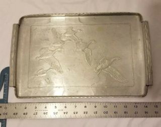 Mcm Arthur Armour Hammered Aluminum Serving Tray Ducks In Flight Or Geese Flying