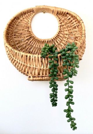 Vintage Wicker Rattan Bohemian Wall Hanging Basket 10 " Wide