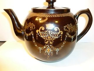 Vintage Hand Painted Brown Betty Redware Ceramic Tea Pot 1293 England