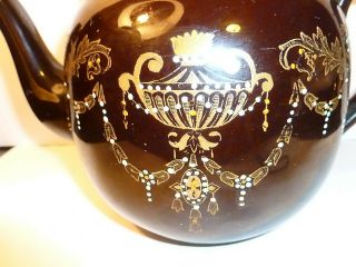 Vintage Hand Painted Brown Betty Redware Ceramic Tea Pot 1293 England 2