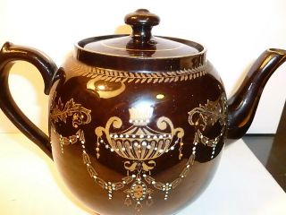 Vintage Hand Painted Brown Betty Redware Ceramic Tea Pot 1293 England 3