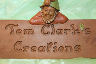 Tom Clark ' s Creations Gnome Sculpture Display Sign/Plaque Artist Signature 46 3
