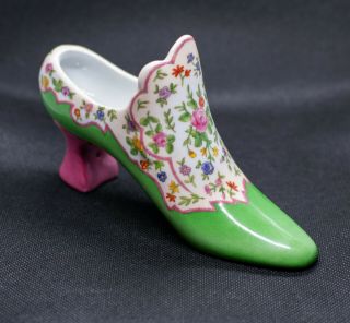Large Porcelain Decorative Green/white/pink Slip - On Heel Shoe W/ Floral Pattern