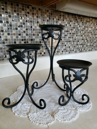 Longaberger 3 Tiered Wrought Iron Pillar Candle Holders 11 " & 8 " & 6 "