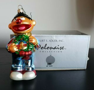 6 " Kurt Adler Glass Ornament Polonaise Sesame Street Ernie With Wreath 1998