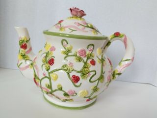 Jackson And Perkins Teapot Ceramic Tea Embossed With Vines And Roses Throughout