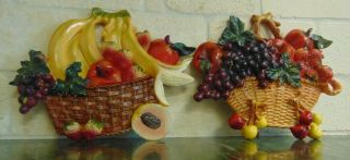 Vintage Of (2) Fruit Baskets Wall Hangings Plastic Resin 1970s Home Decor