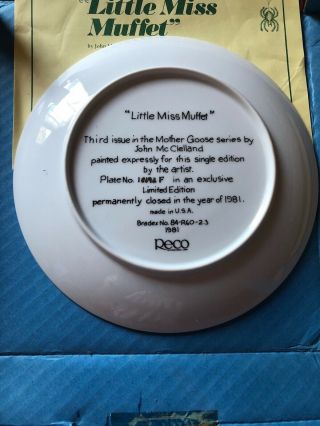 Collectible Plate “Little Miss Muffet” by John McClelland 1981 Reco Internationa 2