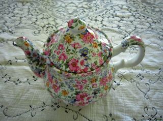 Crown B Burslem Staffordshire England Tea Pot Floral Chintz Pink Blue Yellow