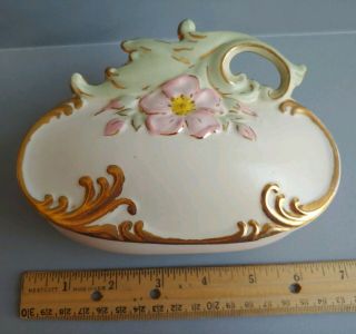 Vintage Art Nouveau Style Ceramic Pink Flower Floral Jewelry Casket Trinket Box