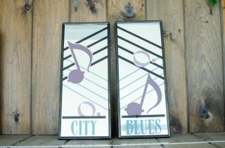 Art Mirror Vintage Wall Hanging Mid Century City Blues Musician Blues Club Decor