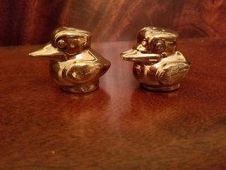 Miniature Vintage Gold Porcelain Duck SALT & PEPPER SHAKERS Cork Stoppers Japan 2