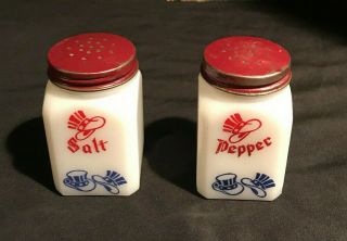 Vintage Milk Glass Salt And Pepper Shakers Patriotic Hats Made In U.  S.  A.