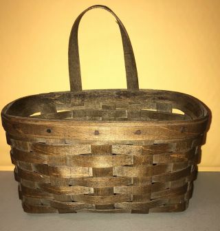 Vintage 1982 Longaberger Basket Wood Handle Dark Patina Signed Cas