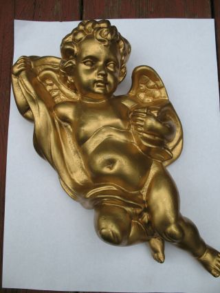 HOMCO Cherub Angel 1120 Gold Wall Hanging Vintage Hollywood Regency Decor 2