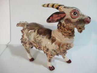 6 " Brown White Furry Stripped Horn Goat China Figurine