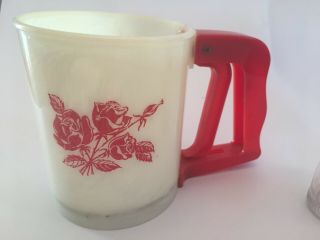 VINTAGE RED & WHITE FLOUR SIFTER GOLDEN DAWN SALT AND PEPPER SHAKERS ROSES 3
