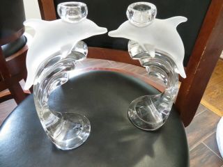 Lenox Dalphin Lead Crystal Candle Holders Candlesticks