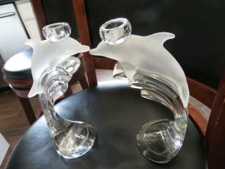 Lenox Dalphin Lead Crystal Candle Holders Candlesticks 2