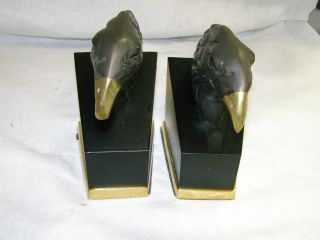 Set Of 2 Falcon Head Book Ends Black Metal With Gold Beaks On Black & Gold Bases
