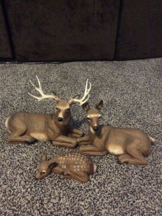 Home Interior Homco 3 Piece Deer Family Buck,  Fawn,  Doe