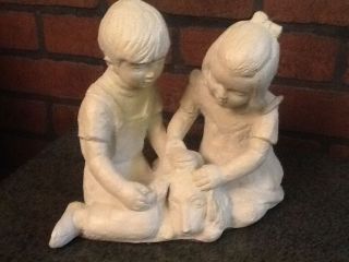 " Good Grooming " Boy And Girl With Dog Sculpture Austin Productions