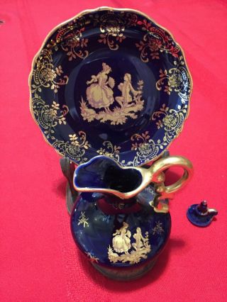 Vintage Limoges Regal Navy & Gold Courting Couples Plate & Pitcher