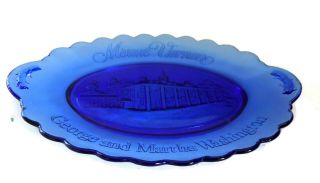 Avon Mt Vernon Blue Glass Bread Plate Dish Fostoria George & Martha Washington
