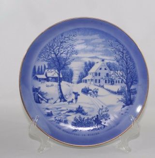 Currier & Ives " The Homestead In Winter " 8 1/4 " Decorative Plate Blue