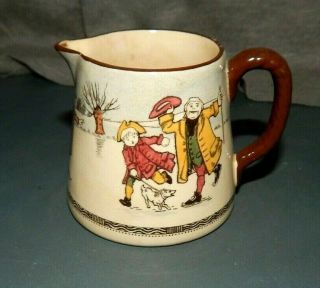 ROYAL DOULTON Porcelain Creamer w Figures on Ice Skates DICKENS Colonial? D2480? 2