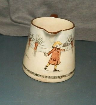 ROYAL DOULTON Porcelain Creamer w Figures on Ice Skates DICKENS Colonial? D2480? 5