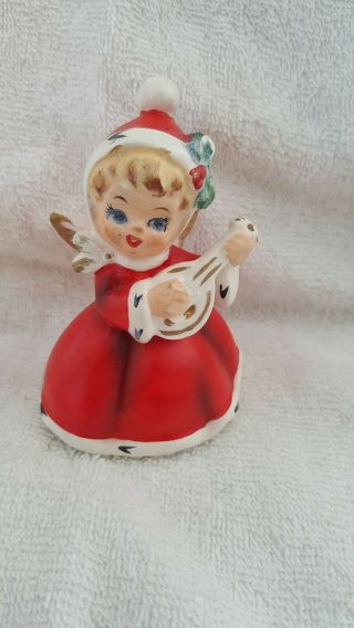 Vintage Christmas Angel Figurine By Napco With Guitar - Cute
