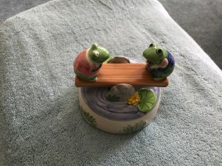 Vintage Otagiri Ceramic Frog Music Box,  Mary Ann Baker,  Japan,  Hand Painted Euc