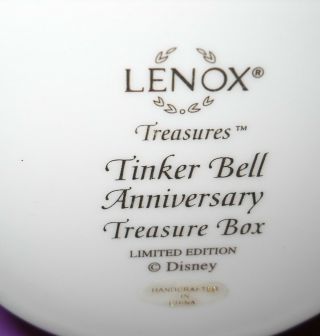 LENOX DISNEY TINKER BELL ANNIVERSARY TREASURE TRINKET BOX W/ CHARM 4