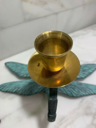 Vintage Andrea By Sadek Green Brass Dragonfly Candle Holders EUC 4