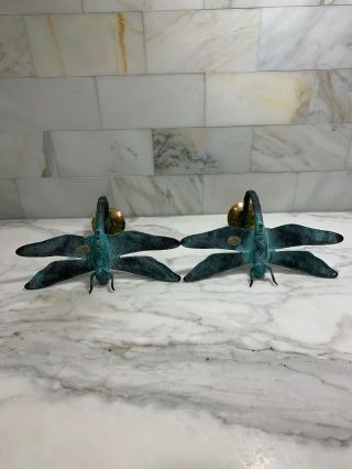 Vintage Andrea By Sadek Green Brass Dragonfly Candle Holders EUC 5