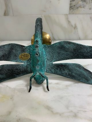 Vintage Andrea By Sadek Green Brass Dragonfly Candle Holders EUC 6