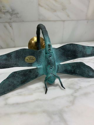 Vintage Andrea By Sadek Green Brass Dragonfly Candle Holders EUC 7
